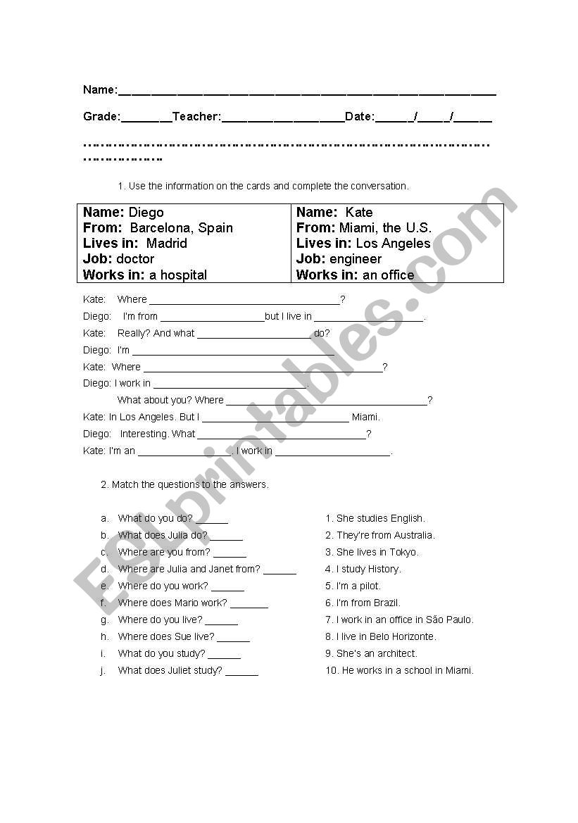 Introducing People worksheet