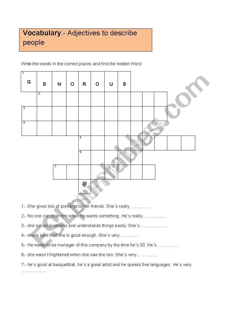 Adjetives to describe people worksheet