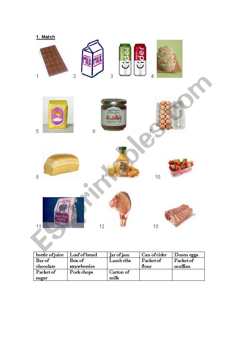 food containers worksheet