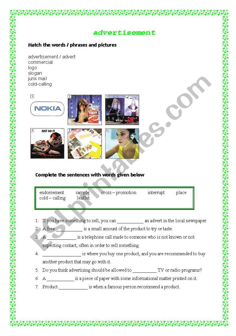 advertising worksheet