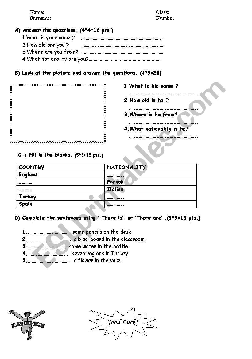 an exam for elementary level worksheet