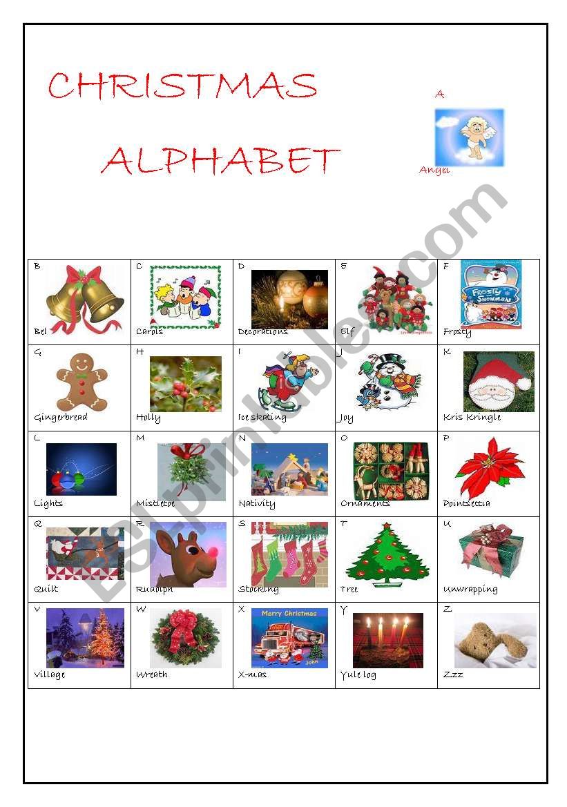 Christmas Alphabet ESL Worksheet By Marierose