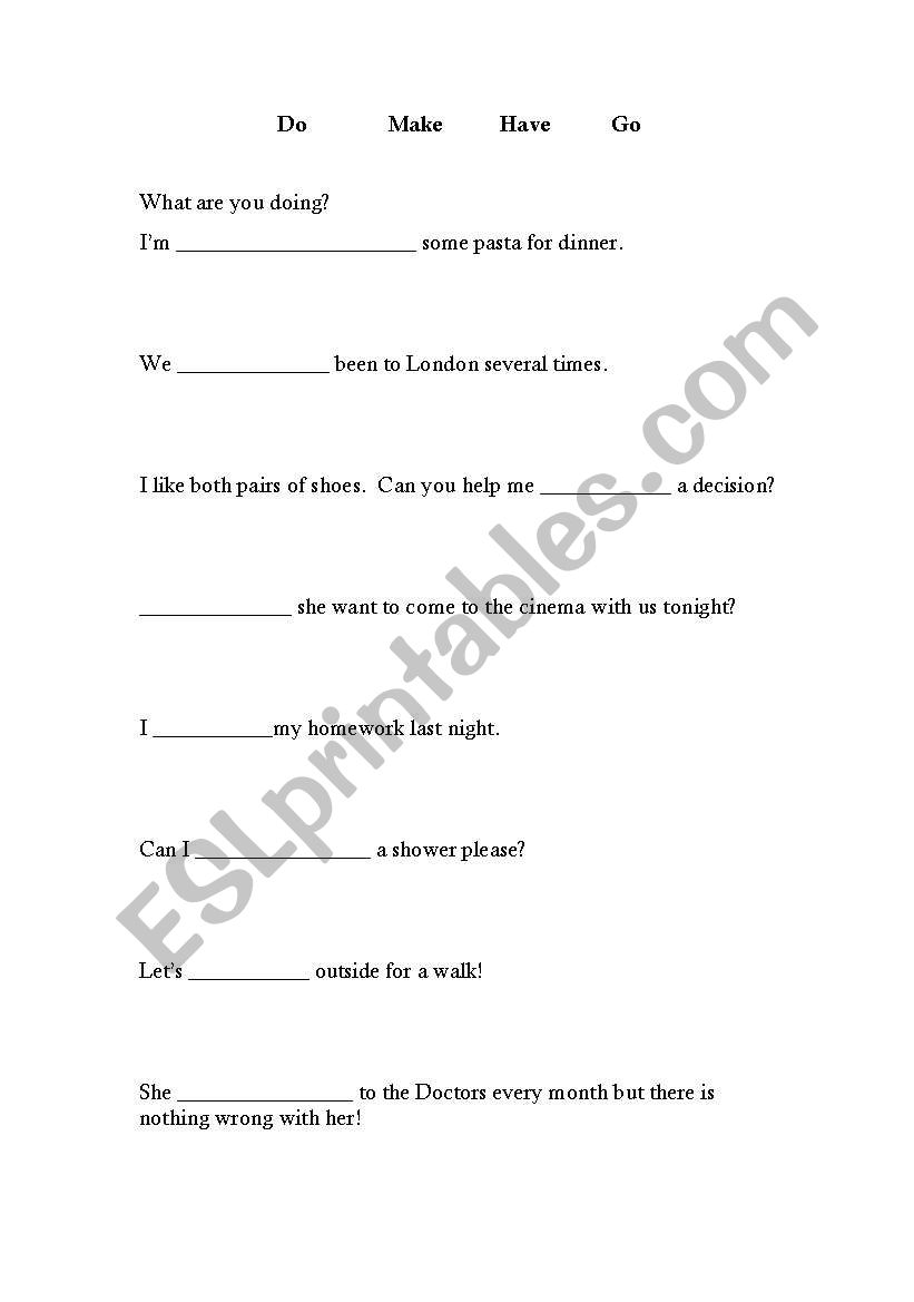 Make/Do/Have/Go worksheet