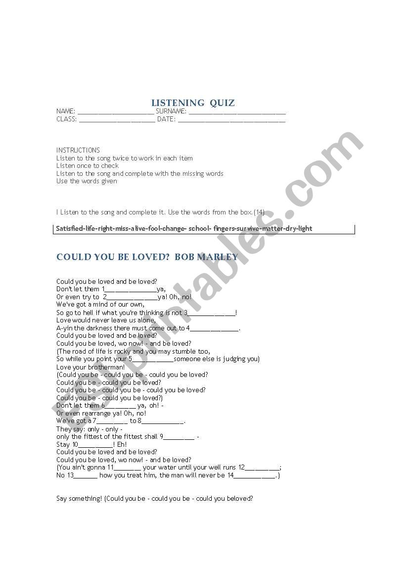 Listening Quiz worksheet