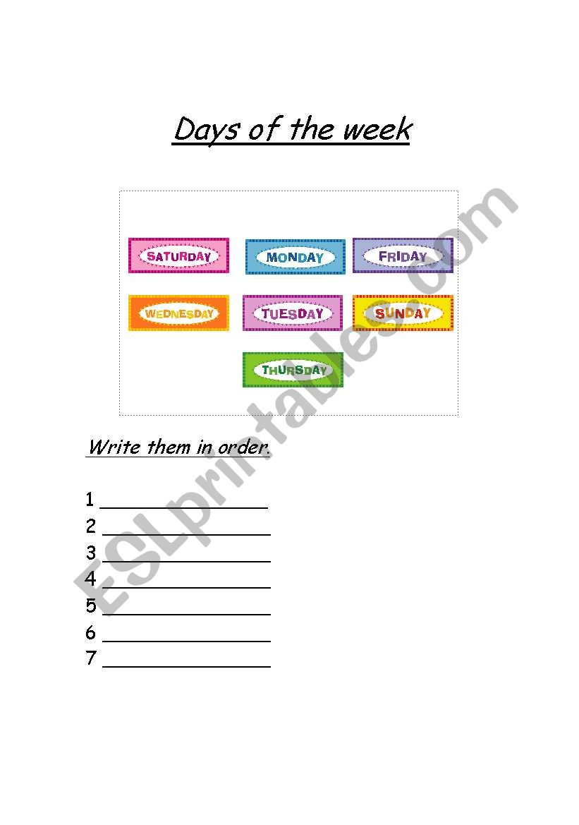 Days of the week worksheet