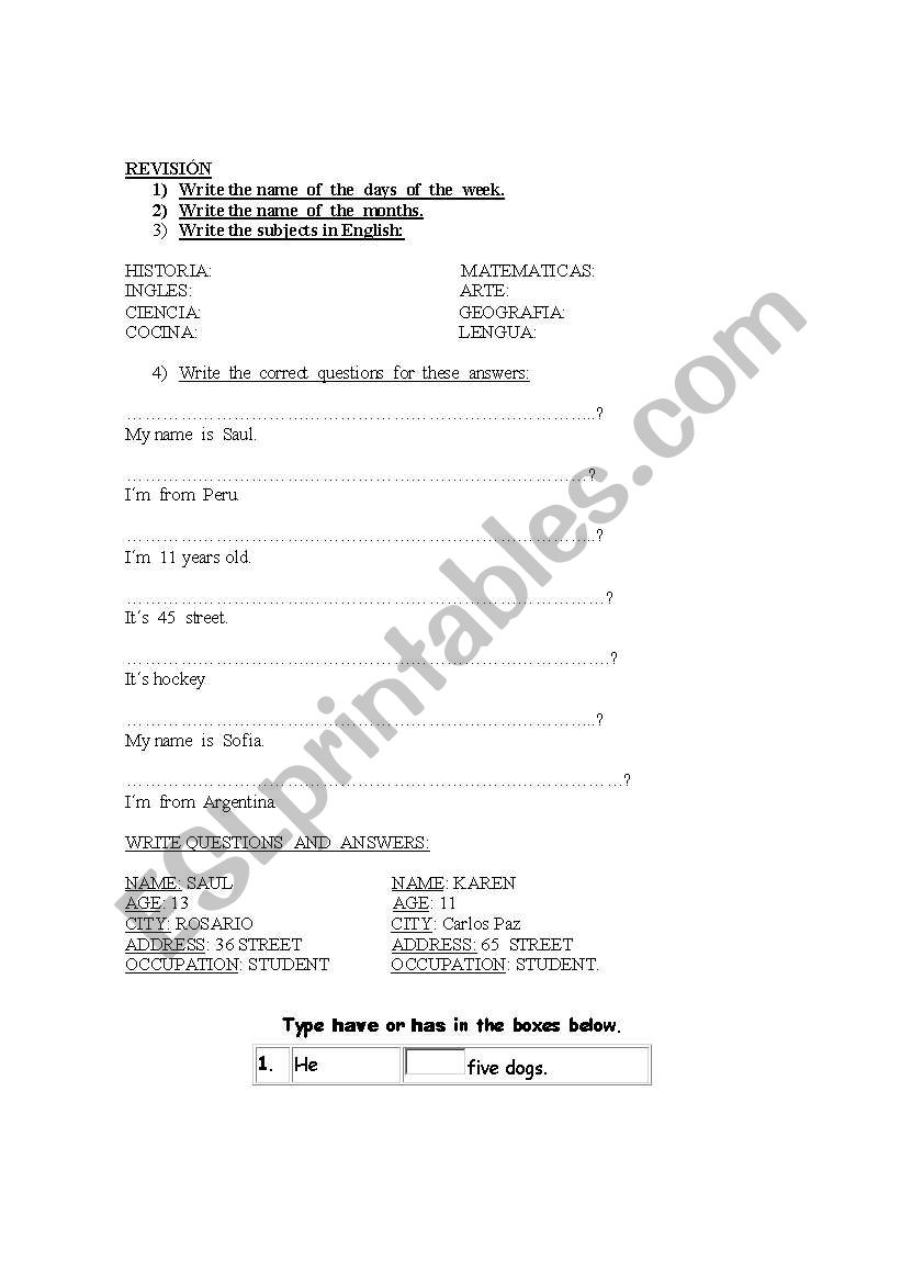 written test elementary worksheet