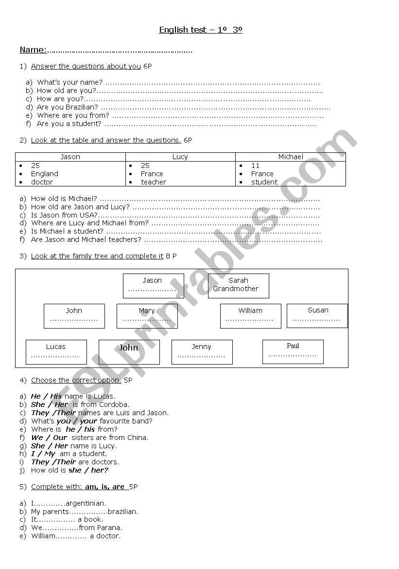 7th grade test worksheet