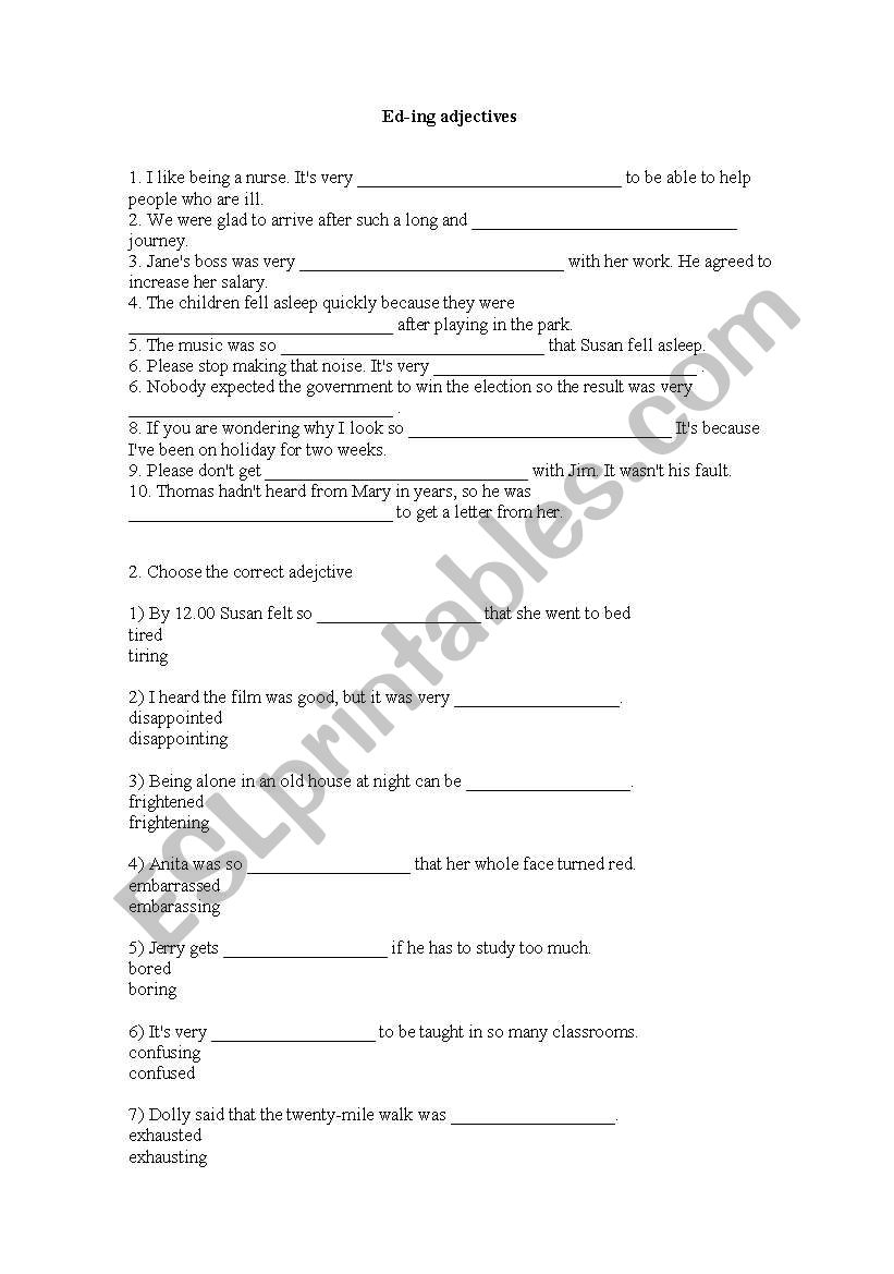 ed-ing adjectives worksheet