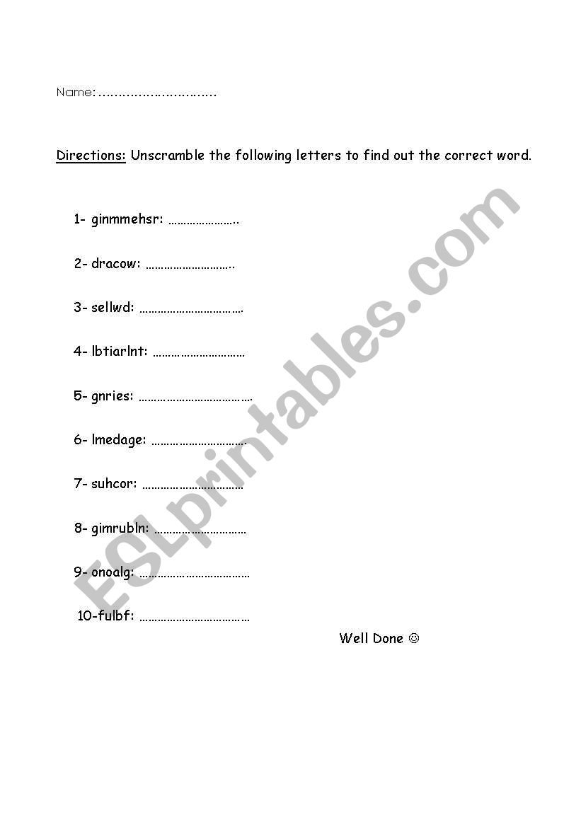 english-worksheets-unscramble-the-following-words