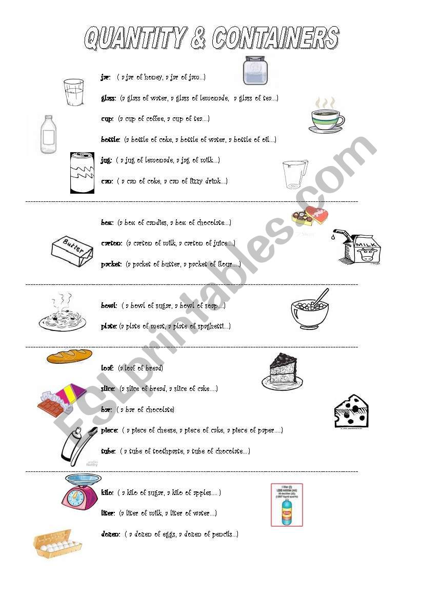 Quantity & Containers worksheet