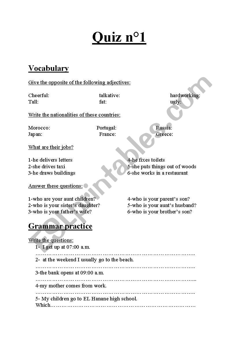 quiz worksheet