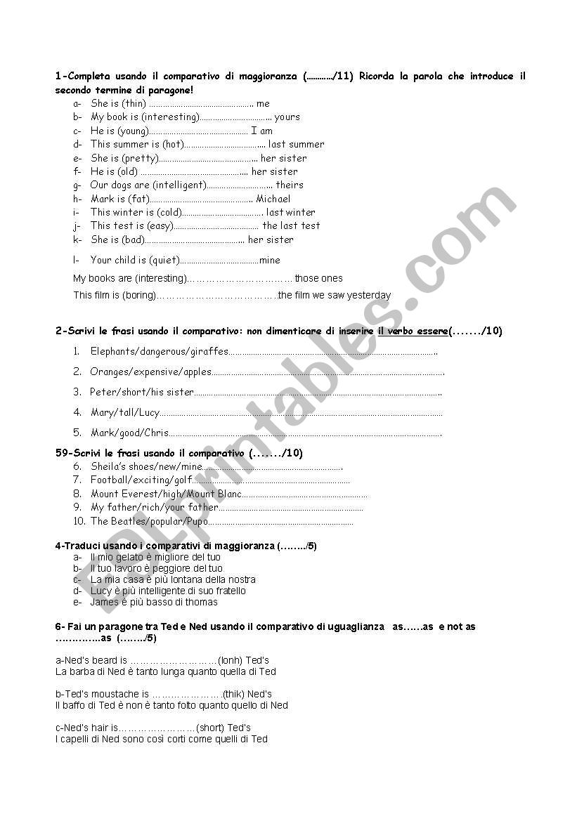 comparisons worksheet