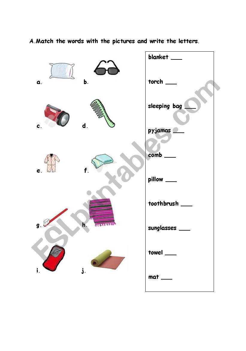 campin words worksheet