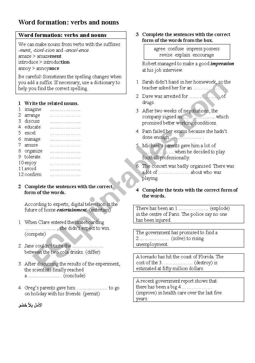exercice about formation noun worksheet