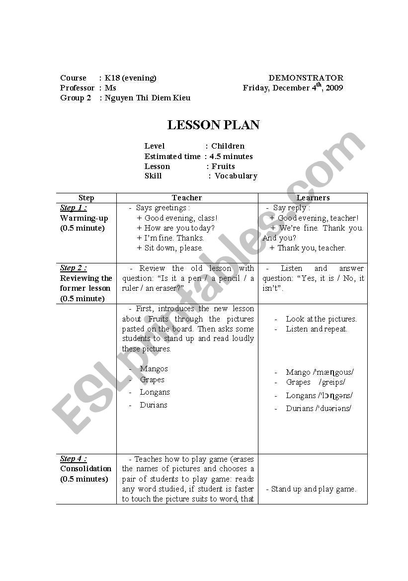 fruits for children worksheet