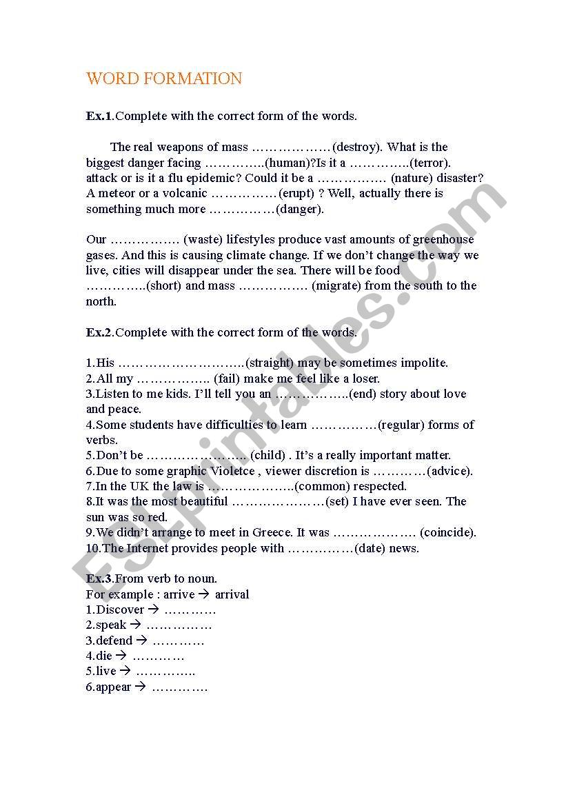 Word formation worksheet