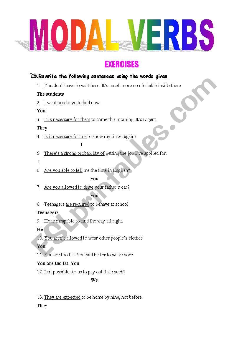 Modal Verbs exercises worksheet