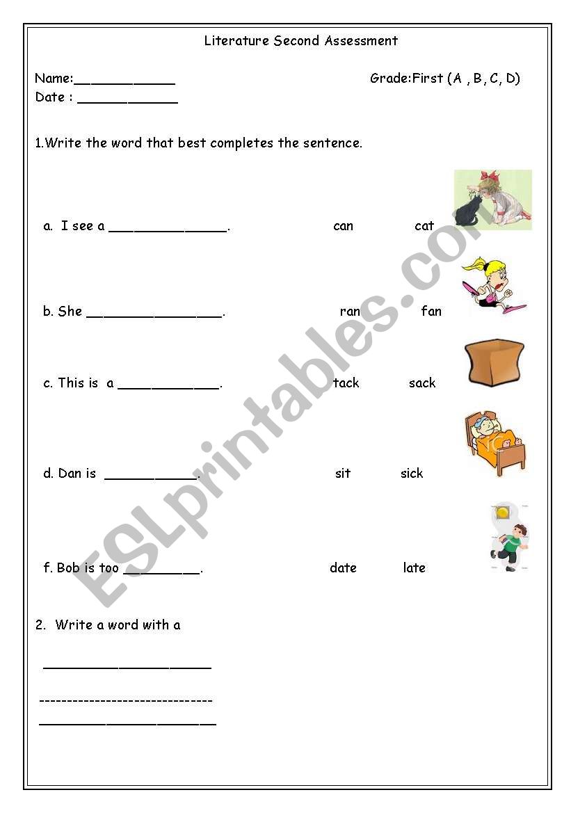 literature test worksheet