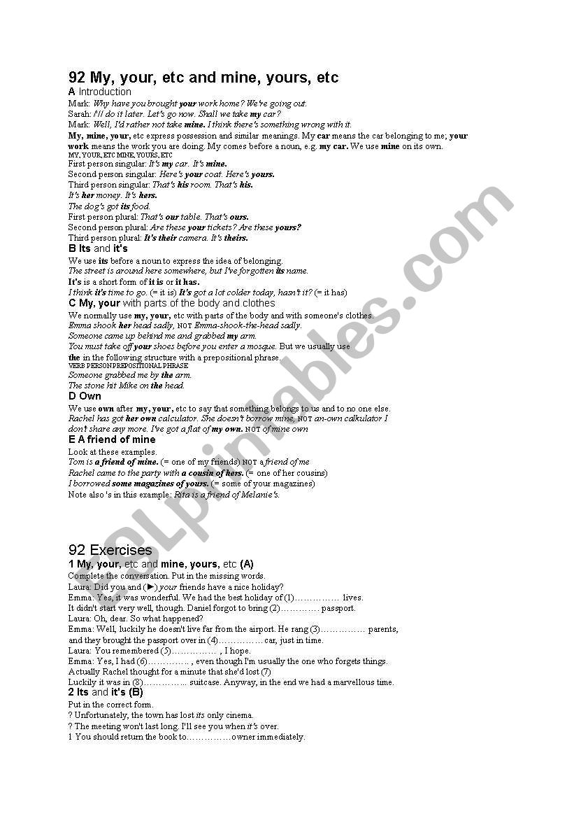 possession worksheet