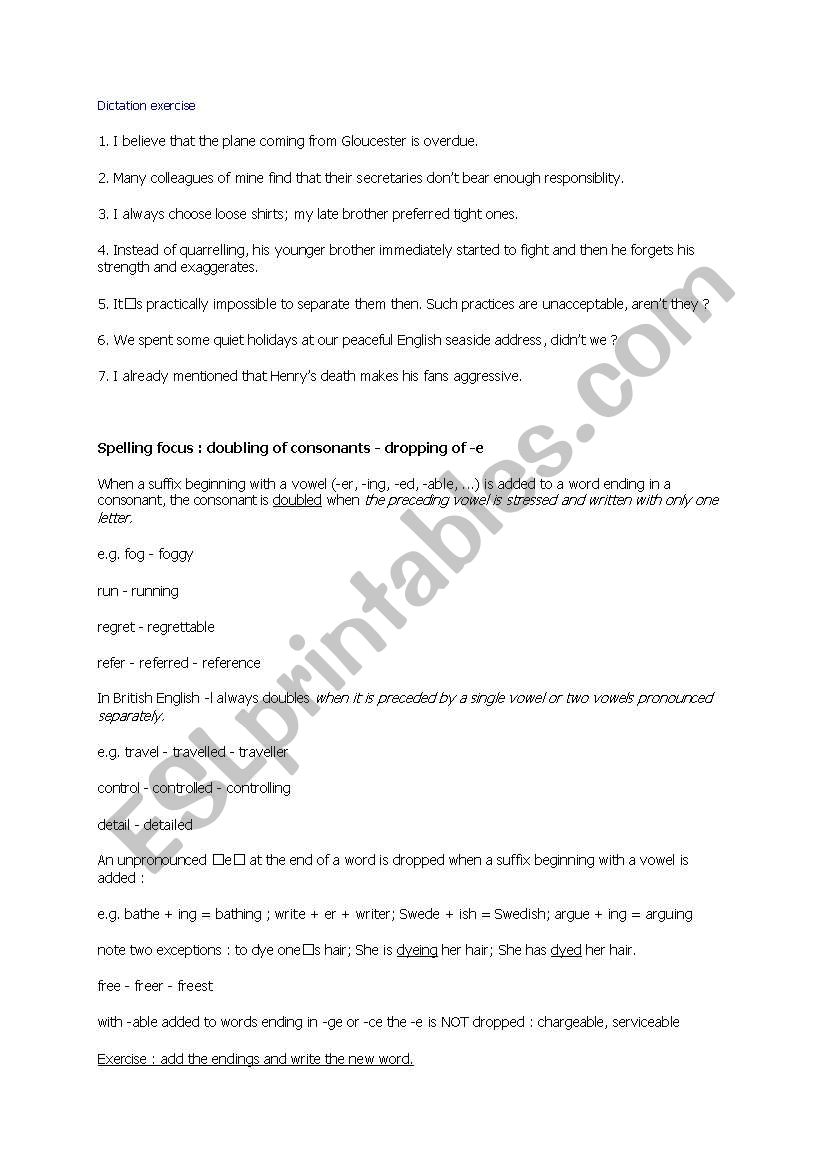 dictation subjects worksheet