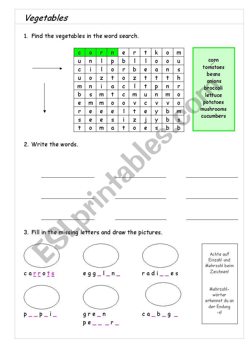 vegetables crossword worksheet