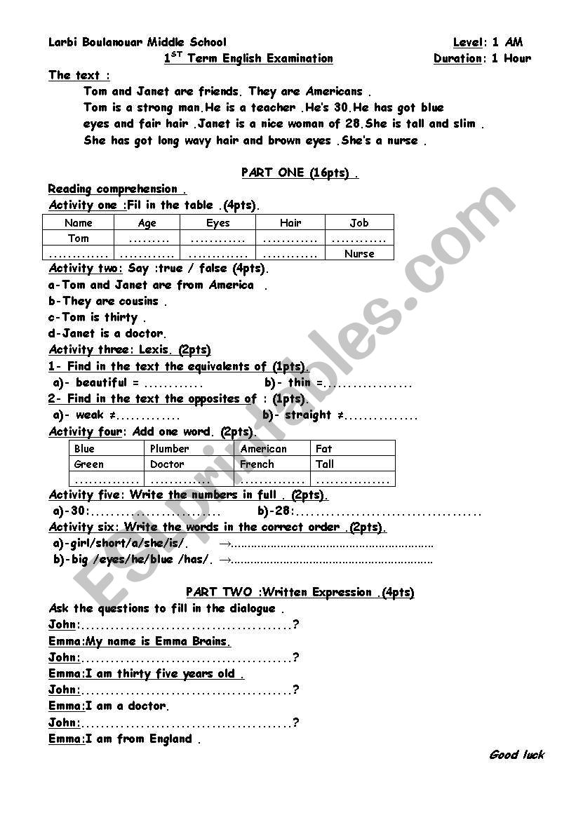 Describing people worksheet