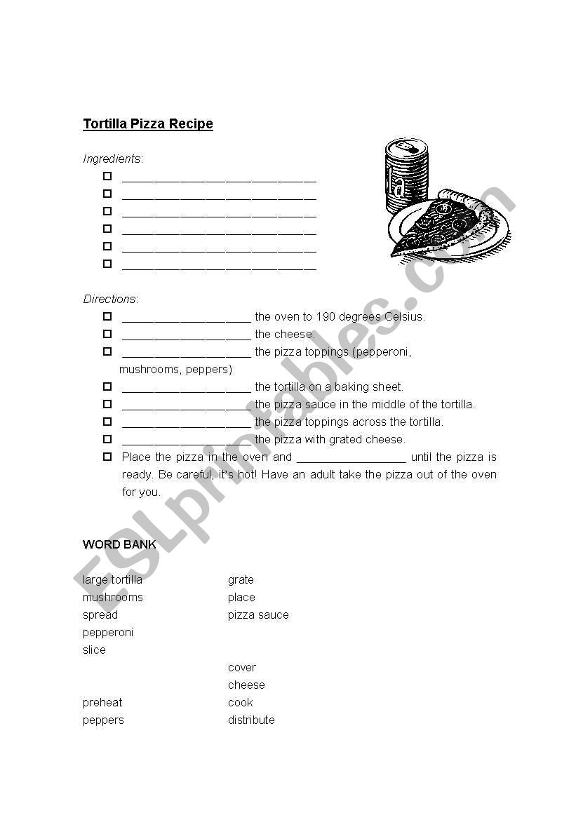 Tortilla Pizza Recipe worksheet