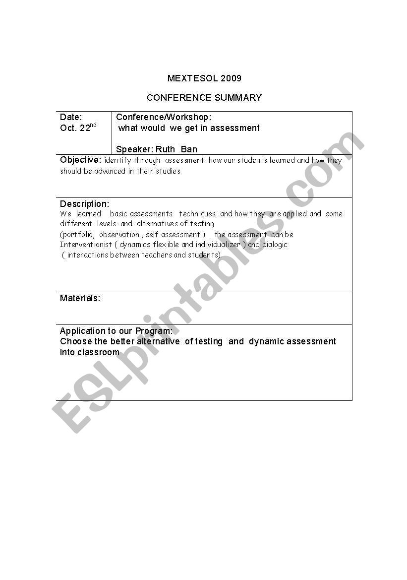 summary worksheet