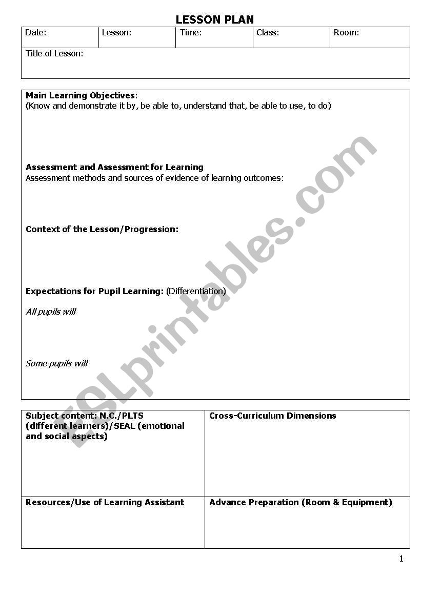 Lesson Plan Template worksheet