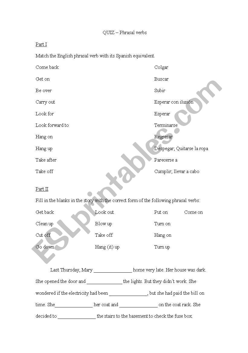 Phrasal verbs quiz worksheet