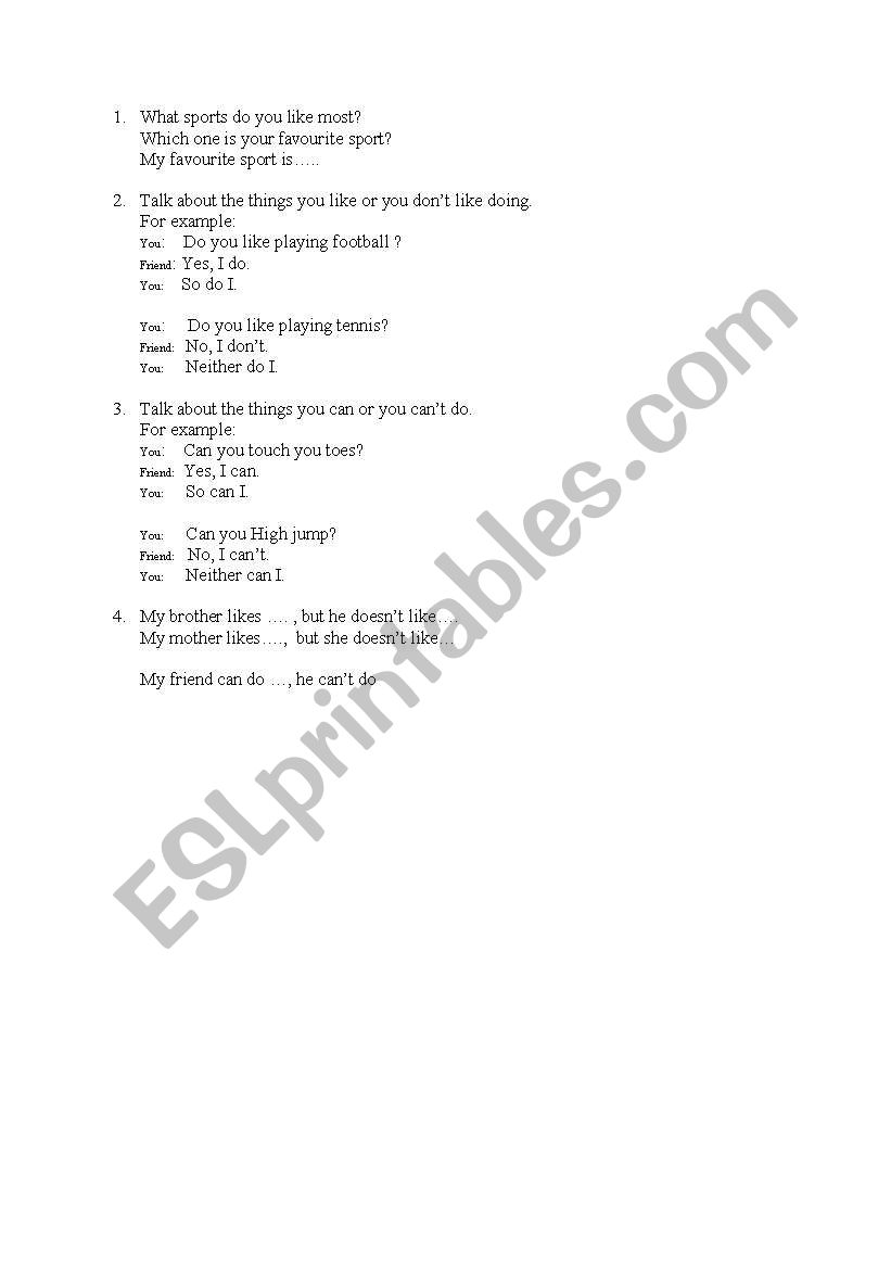 Sport worksheet