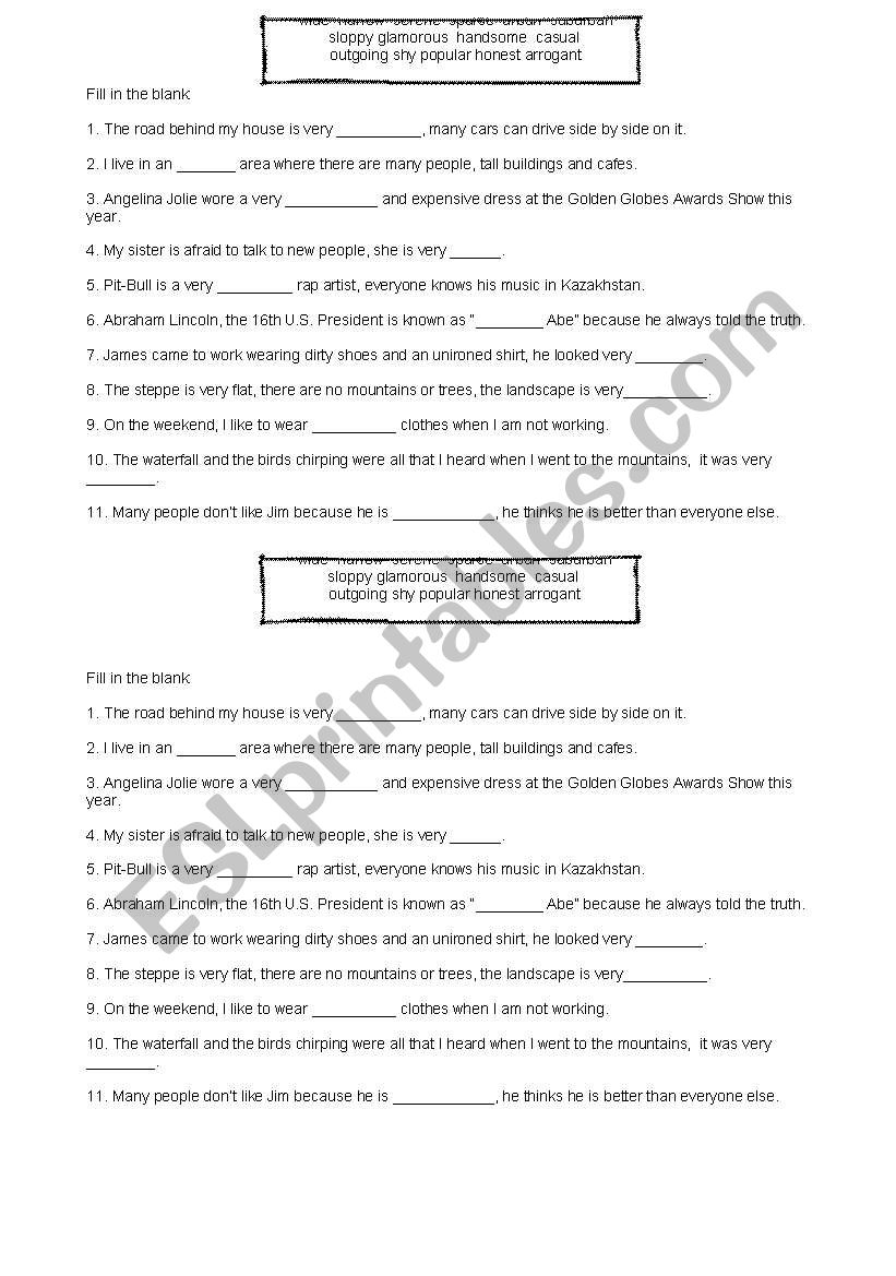 Vocabulary Fill in the Blank worksheet