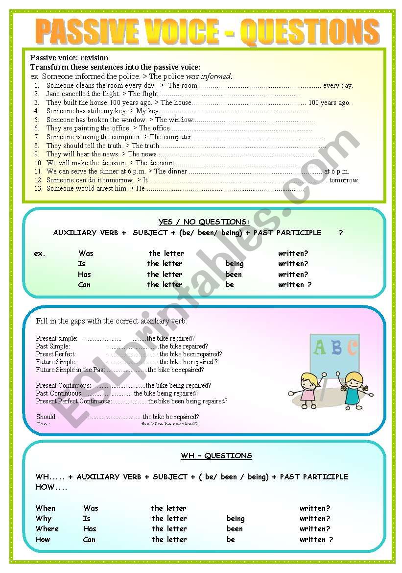 PASSIVE VOICE Questions ESL Worksheet By Tukany3