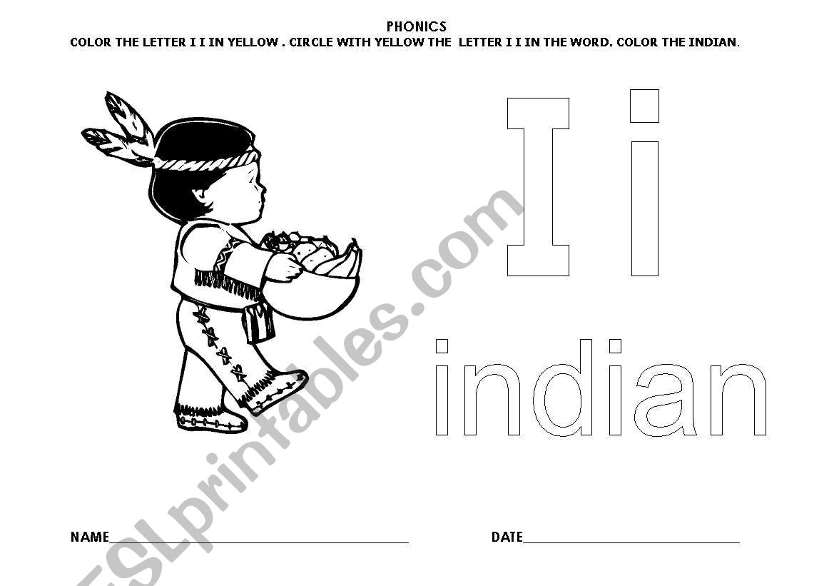 Letter Ii indian worksheet