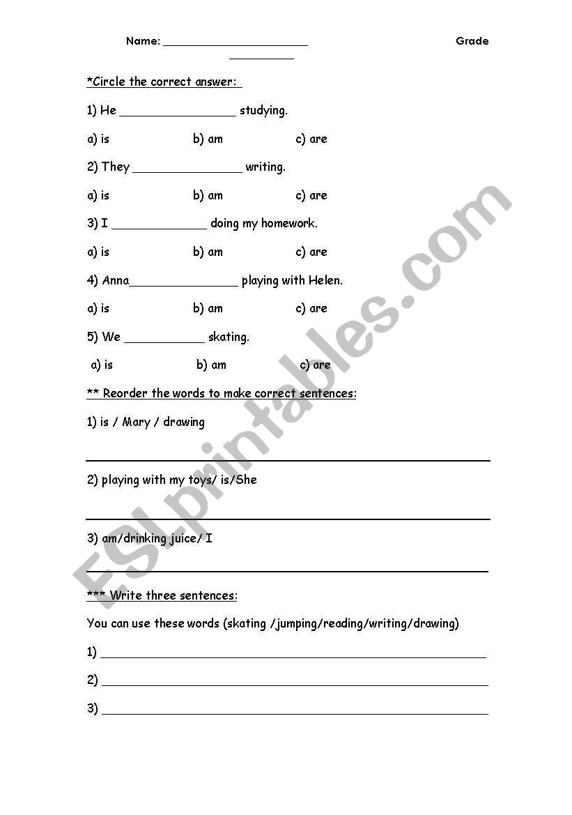 Present Continuous worksheet