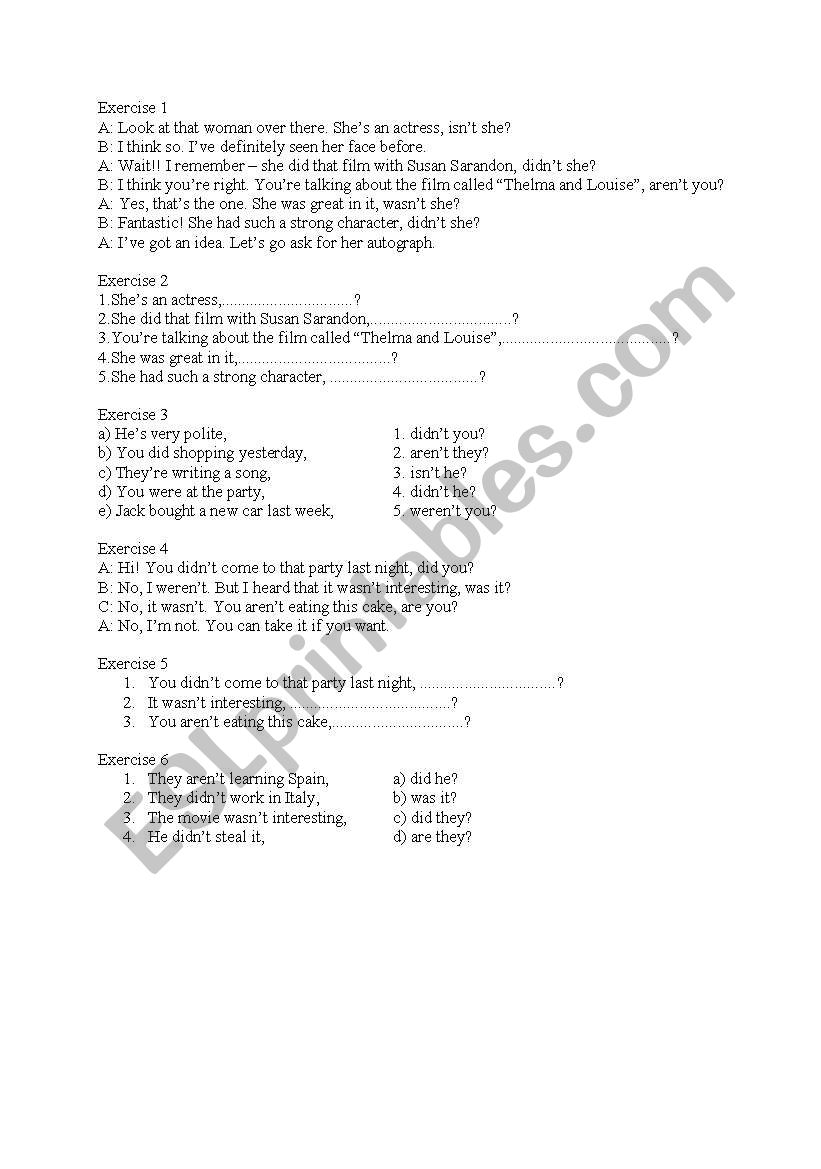 question tags worksheet