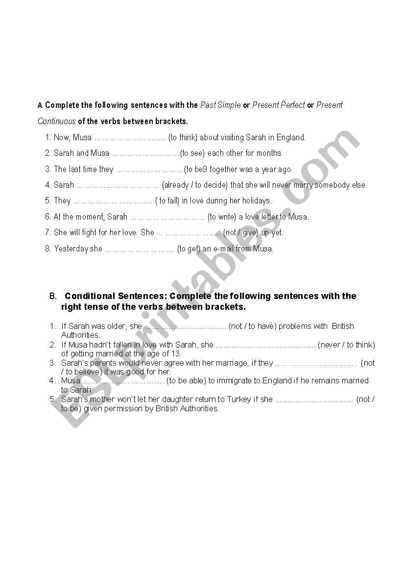 Verb Tenses worksheet