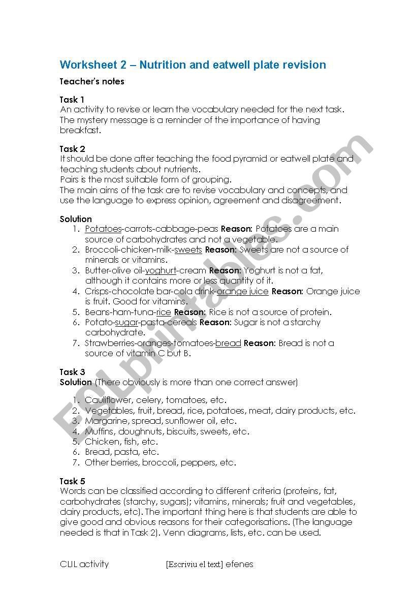 Nutrition and eatwell plate revision-teaching notes