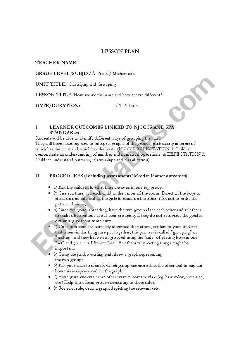 Classifying and Grouping Lesson