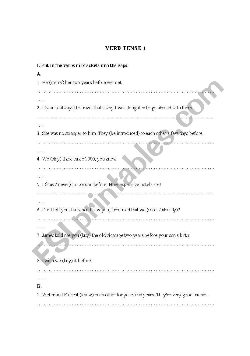 Verb Tense Revision 1 worksheet