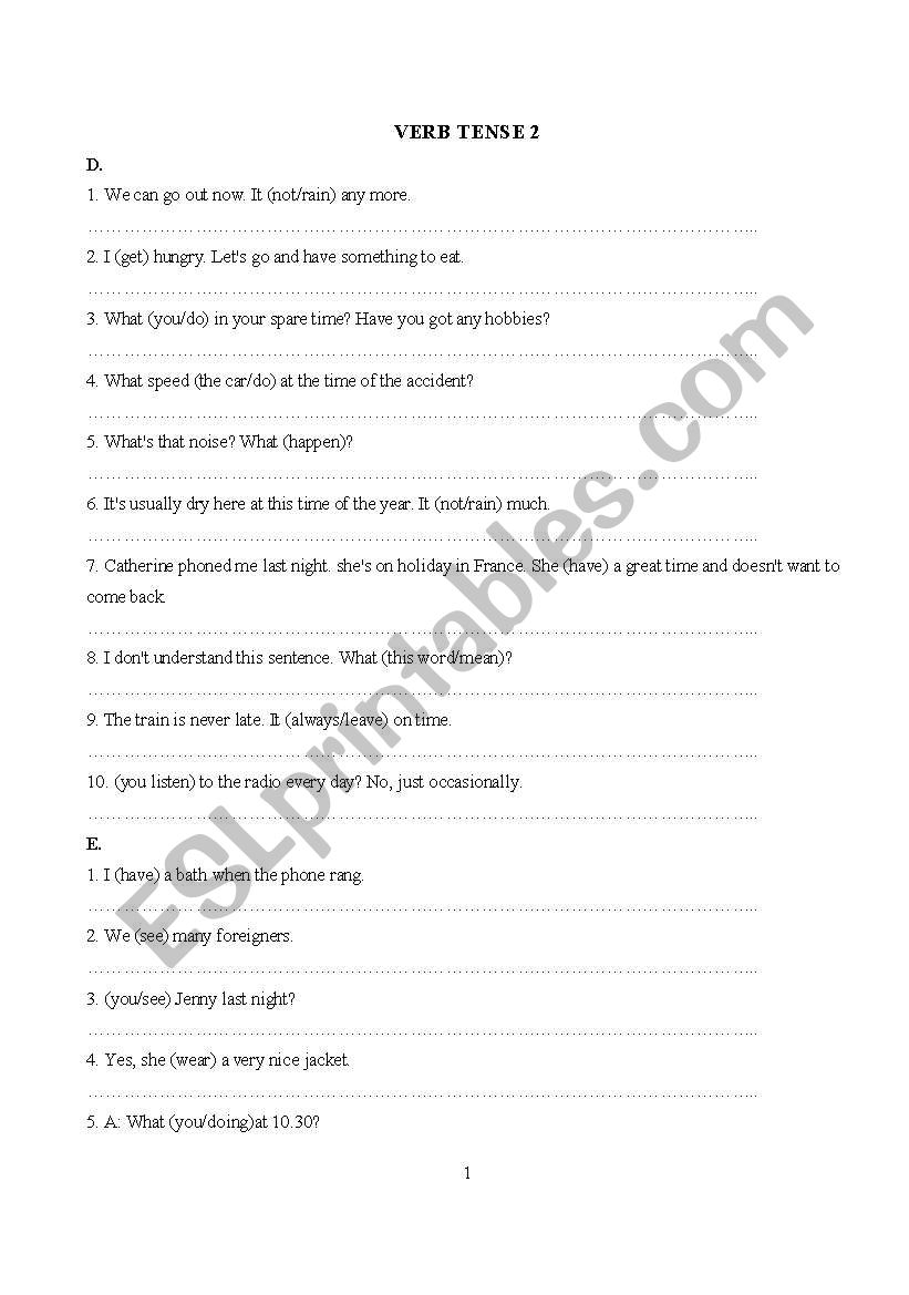 Verb Tense Revision 2 worksheet