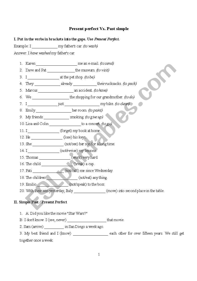 Present perfect Vs Past Simple exercise