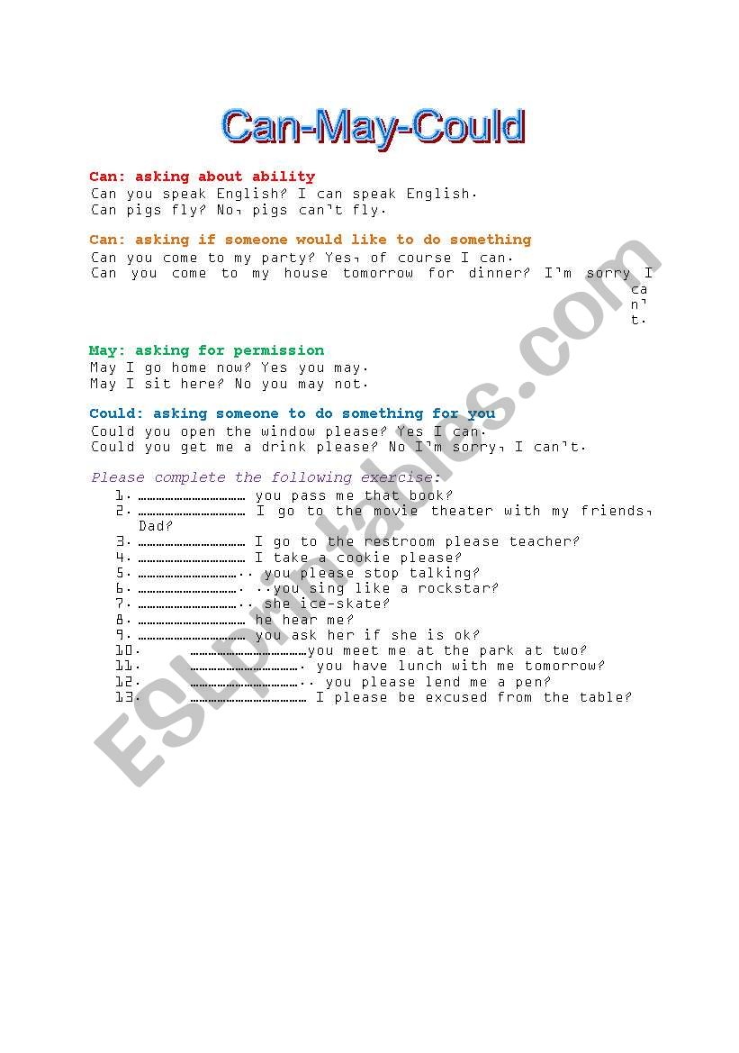 Modal Verbs worksheet