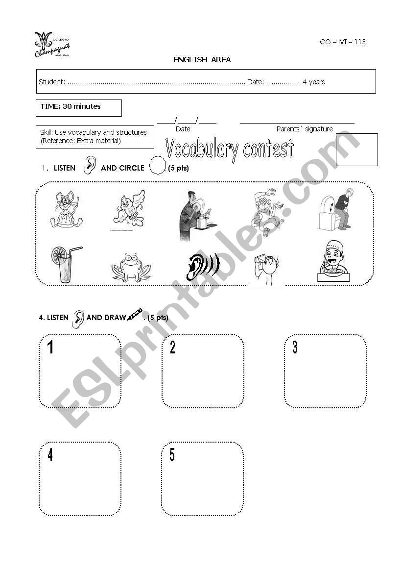 vOCABULARY CONTEST worksheet