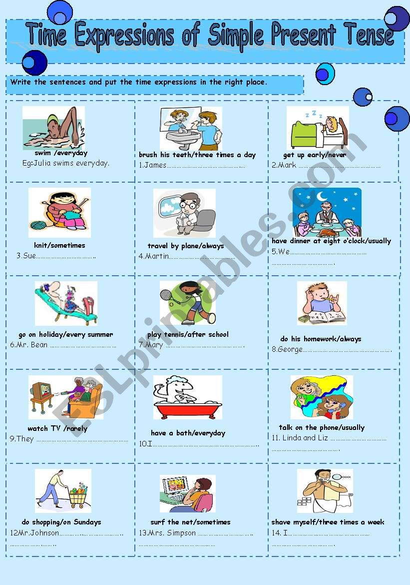 Time Expressions Of Simple Present Tense ESL Worksheet By Cuneiform