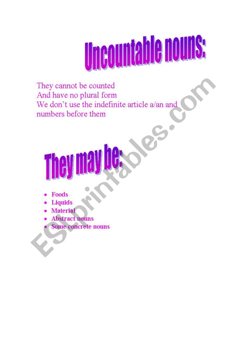 uncountable nouns worksheet