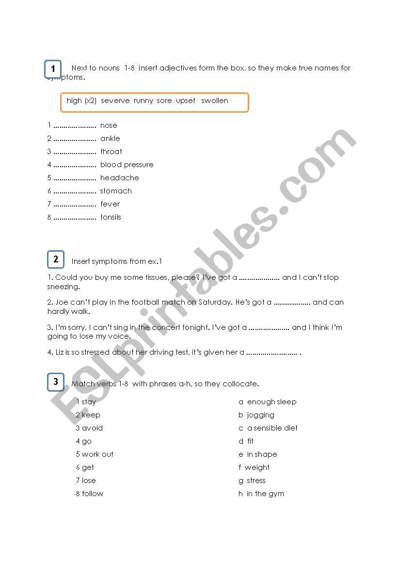 At the doctor´s and healty lifestyle - ESL worksheet by Marziii