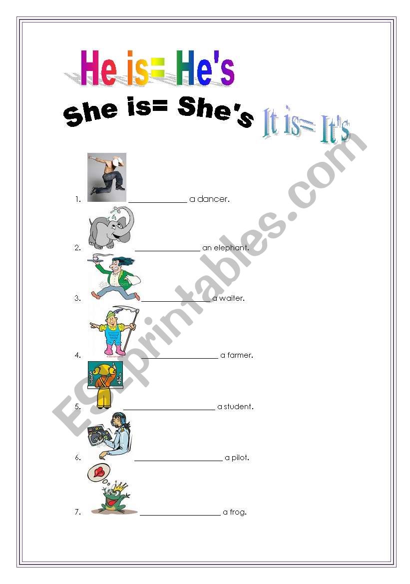 HE´S / SHE´S / IT´S - ESL worksheet by VENETAKLI