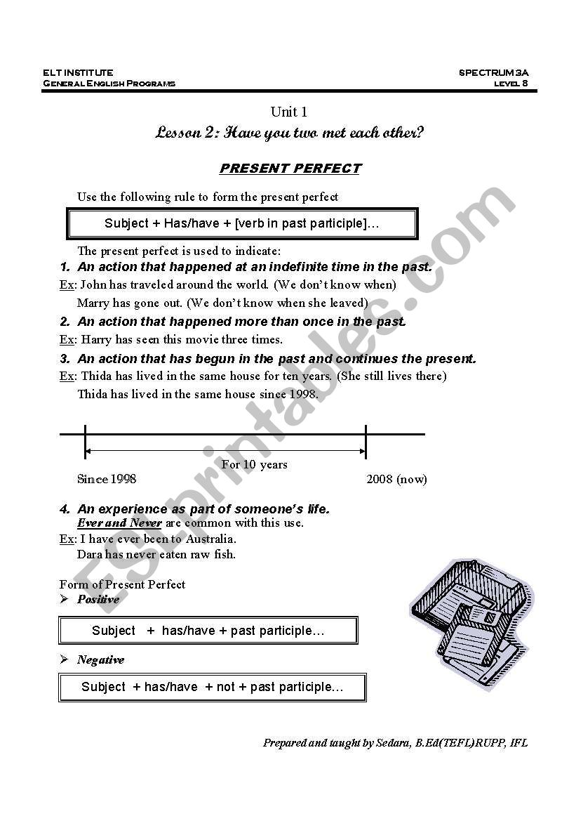 Present perfect worksheet