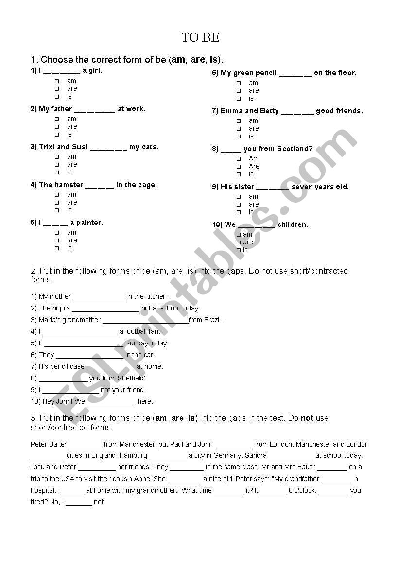 To be verb worksheet